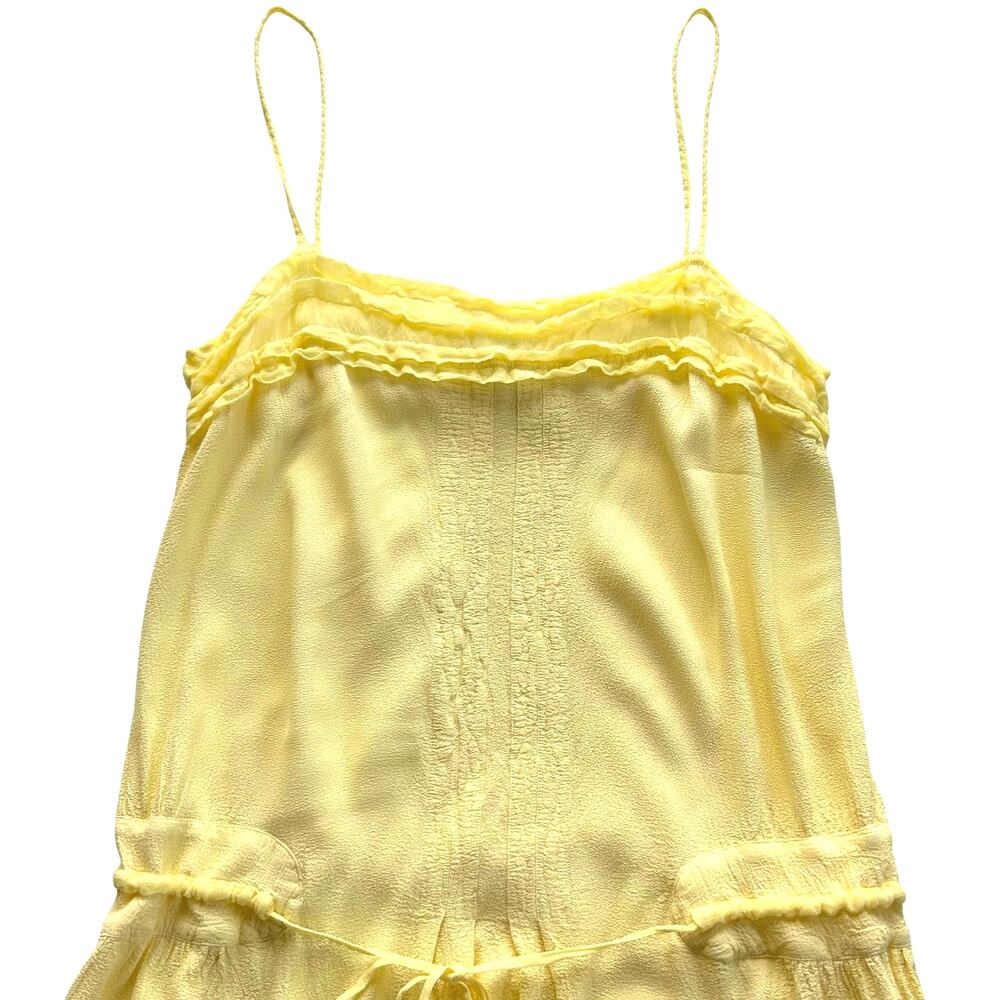 Ghost London Pale Yellow Slip Dress | Size Small | Ruffle + Drawstring - Picture 8 of 14
